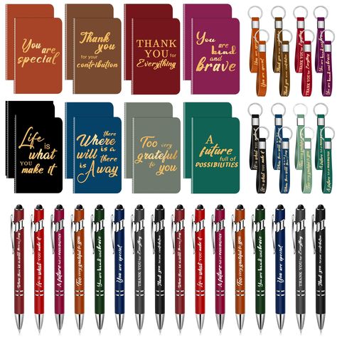 PRICES MAY VARY. Thank You Gifts Set: You can get 48 motivational gifts, each with inspiring and sincere words of gratitude, including 16 motivational notepads in 8 different styles, 16 motivational quote ballpoint pens in 8 different colors, and 16 motivational keychains in 8 different styles, sufficient quantity to meet your daily and gifts-giving needs Inspiring Design: These motivational gifts feature inspirational foil stamping words and interesting fonts, meaningful and positive, with a co Patient Appreciation Gifts, Motivational Gifts For Employees, Gifts For Staff Appreciation, Teacher Thank You Gift Ideas, Small Thank You Gift Ideas, Ministry Appreciation Gifts, Interesting Fonts, Staff Appreciation Gifts, Words Of Gratitude