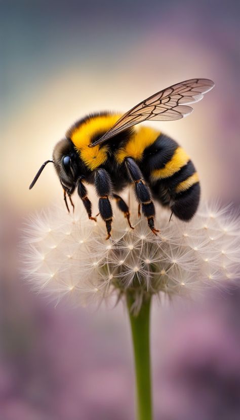 Bee on a dandelion - AI creation Bumble Bee Photography, Bee Pictures Art, Realistic Bird Tattoo, Art Pencil Set, Bee Wallpaper, Dandy Lion, Bee Photography, Bee Artwork, Bee Stuff