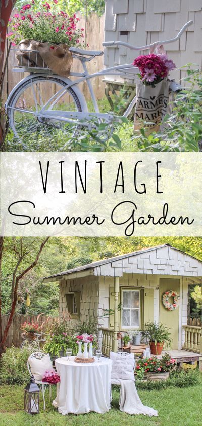 A vintage summer garden tour that includes ideas for a she shed and some budget friendly tips of how to add in lots of vintage decor and textures. Jardin Style Shabby Chic, Garden Shed Diy, Shabby Chic Garden, French Country Garden, Meteor Garden 2018, Flower Garden Design, Magic Garden, Vintage Garden Decor, Beautiful Flowers Garden