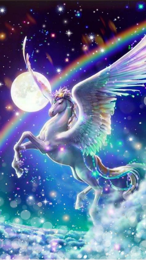 Rainbow Unicorn Wallpaper, Wallpaper Unicorn, Unicorn Picture, Pegasus Art, Kawaii Pics, Unicorn Wallpaper Cute, Creaturi Mitice, Unicorn Artwork, Unicornios Wallpaper