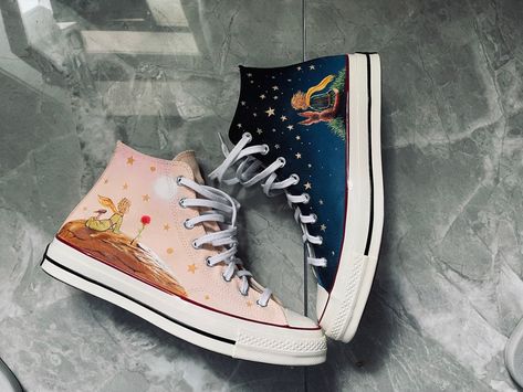 Hand Painted Personality Design Shoeshigh Top Custom Sport - Etsy.de Disney Painted Shoes, Groom Wedding Shoes, Converse Design, Painted Converse, Painted Shoes Diy, Cute Converse, Custom Painted Shoes, Men's High Top Sneakers, Cartoon Shoes