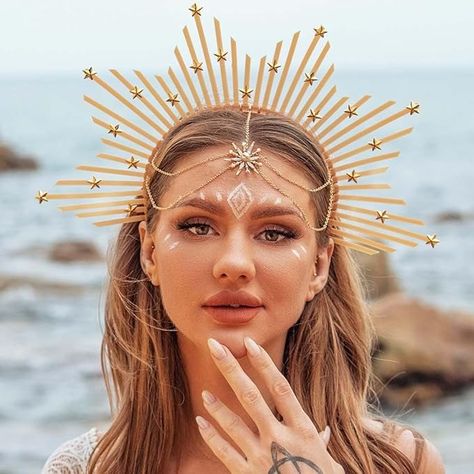 Amazon.com: BARTOSI Star Headbands Gold Spiked Zip Tie Halo Crown Greek Goddess Headpiece Mary Halo Crown Headband Wedding Halloween Headdress for Cosplay Costume Party : Clothing, Shoes & Jewelry Greek Goddess Headpiece, Goddess Crown, Headpiece Diy, Crown For Women, Halo Crown, Gold Headpiece, Star Headband, Halloween Headband, Cosmetic Glitter