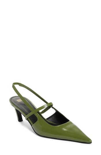 Crisscrossing straps add to the elegant geometry of this pointed-toe pump made in Italy from patent leather and set on a slanted kitten heel. 2 3/4" (70mm) heel Elasticized slingback strap Leather upper, lining and sole Made in Italy Designer Shoes Green Kitten Heels, Green Heels, Office Shoes, Rollerball Perfume, Pointed Toe Heels, Designer Clothes For Men, Slingback Pump, Kitten Heel, Women's Summer Fashion