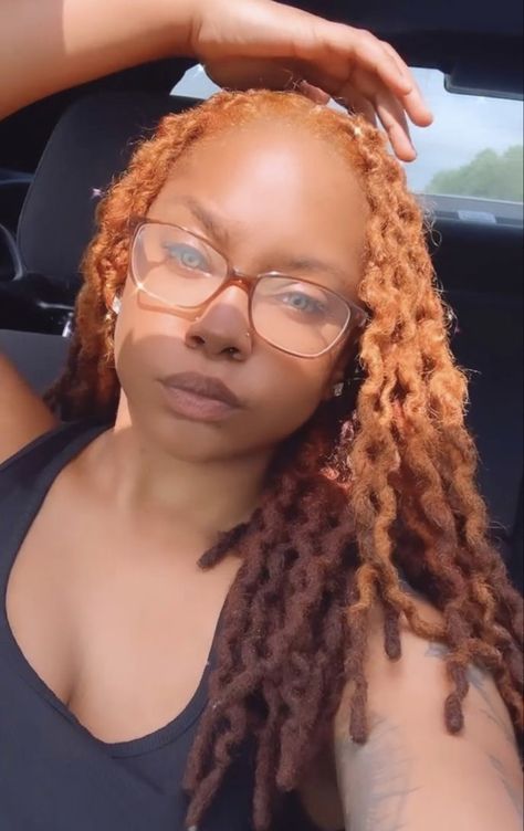 Ginger Spice Locs, Blonde And Copper Locs, Ombre Ginger Locs, Copper Colored Locs Black Women, Gold Locs Black Women, Ginger Colored Locs Black Women, Orange Locs Black Women, Auburn Locs Black Women, Honey Blonde Locs Black Women