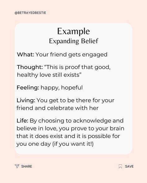 This post alone could change your life 👏🏻 Now, take this x100 and imagine the transformation 🔥 That’s exactly what we do in my new online course, Betrayed Bestie Academy. There are specific, powerful exercises we do to identify your limiting beliefs, examine the stories behind them, do mindset & energetic work to clear them, and choose NEW, empowering ones to cement into our minds. And this is just ONE module. In 3 months, your brain, heart, and life could be completely transformed. Comm... Limiting Beliefs, Getting Engaged, Online Course, Your Brain, Change Your Life, You Changed, 3 Months, Cement, Psychology