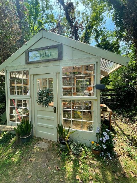 Wife Wanted A Greenhouse. Repurposed Wood And Windows Windows Greenhouse, Old Window Greenhouse, Window Greenhouse, Repurposed Windows, Diy Greenhouse Plans, Outdoor Greenhouse, Greenhouse Design, Greenhouse Shed, Build A Greenhouse