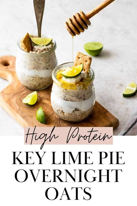 These high-protein Key lime pie overnight oats with honey are packed with protein and are creamy, tangy, and delicious. They are super easy to meal prep for a healthy breakfast and take on-the-go. They're the perfect nutritious and nourishing way to start your day! Key Lime Overnight Oats Healthy, Key Lime Pie Overnight Oats, High Protein Overnight Oats Low Calorie, Kiwi Overnight Oats, High Protein Overnight Oats Low Carb, Key Lime Overnight Oats, Lime Overnight Oats, Overnight Oats High Protein, Breakfast Ww