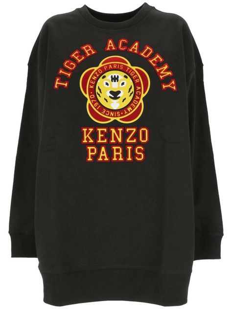 Find KENZO Sweaters on Editorialist. Tiger Academy sweatshirt minidress from KENZO featuring black, red, yellow, stretch-cotton, logo print to the front, crew neck, drop shoulder, long sleeves, straight hem and thigh-length Kenzo Sweater, Cotton Logo, Flower Embroidery, Look Casual, Polo Collar, Logo Print, Black Sweaters, Red Yellow, Stretch Cotton