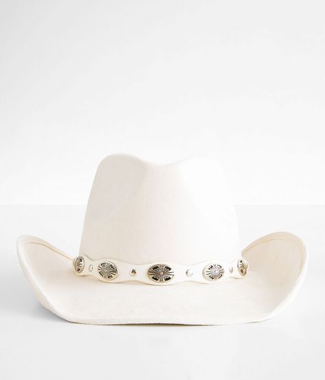 Banded Cowboy Hat - Cream , Women's Ivory Faux suede structured hat 3 1/2 brim One size fits most. 90% Polyester 10% Alloy. Machine wash cold. Do not bleach. Do not tumble dry. Cool iron. Do not dry clean. Apparel & Accessories > Clothing Accessories > Hats Cute Cowgirl Hats, Country Fest Outfits, Cowgirl Hat Outfit, Retro Western Aesthetic, Cute Cowboy Hat, White Cowgirl Hat, Southern Clothes, Cow Print Cowboy Hat, Cow Boy Hat