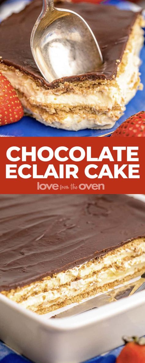 Summer Chocolate Dessert, No Bake Eclair, Eclair Cake Recipe, Chocolate Eclair Recipe, Chocolate Eclair Dessert, Recipes No Bake, No Bake Eclair Cake, Eclairs Dessert, Eclair Cake Recipes