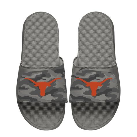 Show off your spirit from your head to your toes when you rock these Texas Longhorns Camo Slide Sandals from ISlide. The slides have signature relief pro lining to make the wear more comfortable and cut down on chaffing and irritation. The slides feature Texas Longhorns graphics that pop against the camo design, making these shoes the ultimate staple in your shoe collection.