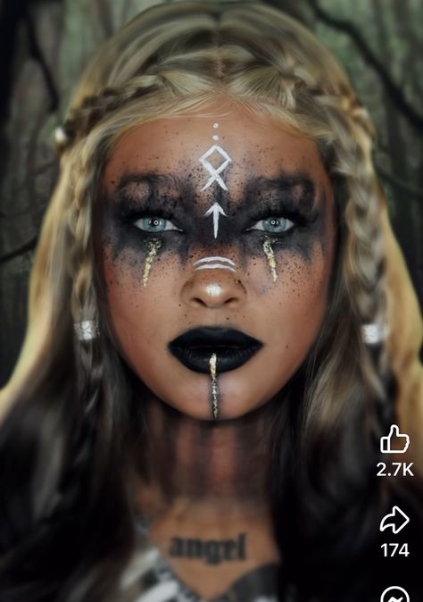 Viking Makeup Wedding, Viking Bridal Makeup, Druid Face Paint, Viking Healer Woman, Barbarian Woman Makeup, Valkyrie Face Paint, Viking Bride Makeup, Viking Man Makeup, Womens Viking Makeup