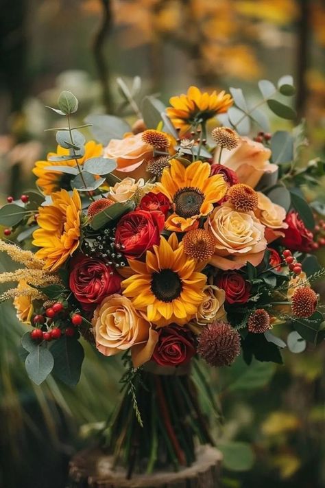 Fall Bouquet Flowers In Vase, Fall Wildflower Bouquet, Chrysanthemum Wedding Bouquet, Wildflower Bouquet Wedding, Montana Summer, Sunflowers And Roses, Sunflower Arrangements, Sunflower Wedding Bouquet, Celebrity Halloween