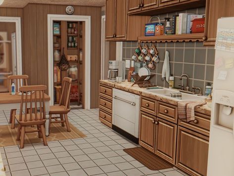 (2) the Pierce family kitchen prev – @bobnewbie on Tumblr Sims 4 Family Kitchen Ideas, Kitchens Sims 4, Sims 4 Farmhouse Kitchen, Sims 3 Kitchen, University Kitchen, Sims Kitchen, Sims4 Lookbook, Sims Interior, Ts4 Builds