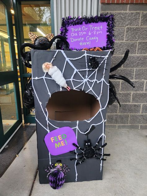 Halloween Shoe Box Crafts, Halloween Cardboard Box Ideas, Halloween Candy Box Ideas, Candy Donation Box Ideas Halloween, Candy Donation Box Ideas, Donation Box Ideas, Drop Box Ideas, Halloween Candy Box, Shoe Box Crafts