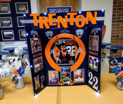 Wrestling tri-fold poster for senior night with lights Tri Fold Senior Board Ideas, Wrestling Senior Board, Senior Night Trifold Board Basketball, Senior Night Posters Wrestling, Senior Night Boards Basketball, Wrestling Senior Night Ideas Poster, Senior Basketball Posters, Senior Night Poster Ideas Basketball, Senior Night Trifold Board