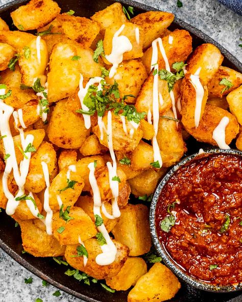 Potato Bravas Recipes, November Dinners, Potato Bravas, Shawarma Ingredients, Spanish Dish, Vegan Mediterranean, International Dishes, Jo Cooks, Tapas Dishes