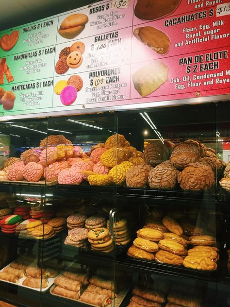 giant mexican pastries (pan dulce) at an international grocery in columbus, oh, usa Pan Dulce Aesthetic, Mexican Store, Mexican Grocery Store, Mexican Bakery, Mexican Pastries, Mexican Snacks, Latino Art, Snack Shop, Pan Dulce