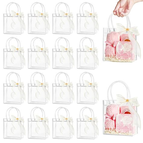 PRICES MAY VARY. Package Included: You will get 30pcs clear gift bags with handles, coming with 1 roll of 32.8ft champagne ribbon. You can share the extra bags with family and friends. Premium Materials: Our small gift bags bulk are made of high quality PVC plastic, lightweight, waterproof, transparent and reusable. Compared with ordinary plastic bags or paper bags, they are stronger and more sturdy. Suitable Size: These clear plastic bags measure 5.9 x 6.3 x 2.8 inches, great for holding small Cheap Tote Bag For Birthday Gift, Affordable Party Bags With Rhinestones, Cheap Rhinestone Party Bags, Cheap Tote Bags For Birthday, All Pink Goodie Bags, Personalized Bags For Birthdays, Affordable, Personalized Return Gifts For Kids Birthday, Nails Favor Bag, Makeup Themed Birthday Party Favors