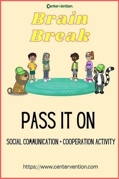 Pass It On Game - Centervention® Cooperation Activities, Indoor Recess Activities, Recess Activities, Emotional Learning Activities, School Counselor Resources, Energy Activities, Social Emotional Learning Activities, Fun Brain, Social Emotional Development