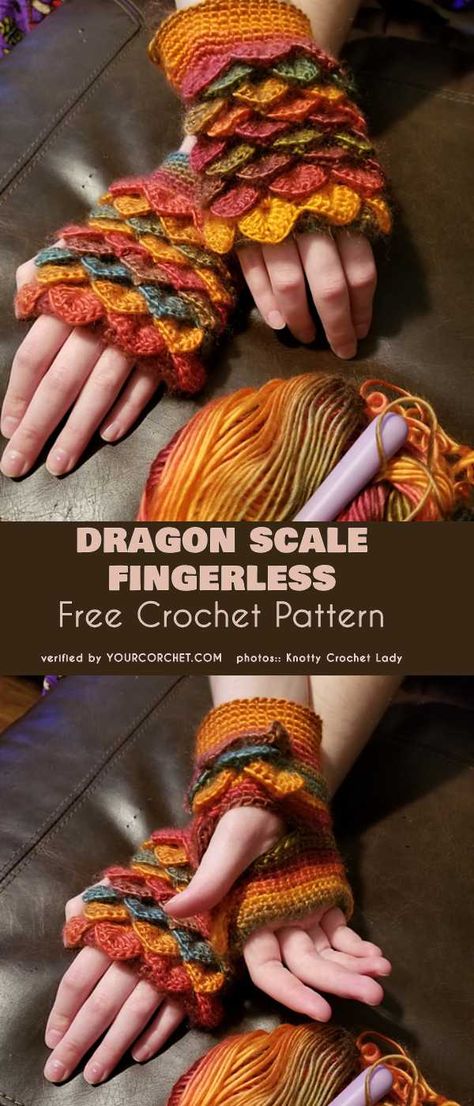 Dragon Scale Fingerless Free Crochet Pattern Crochet Gloves Free Pattern, Crochet Dragon Pattern, Fingerless Gloves Crochet Pattern, Hoodie Diy, Crochet Gloves Pattern, Confection Au Crochet, Gloves Pattern, Smink Inspiration, Crochet Dragon