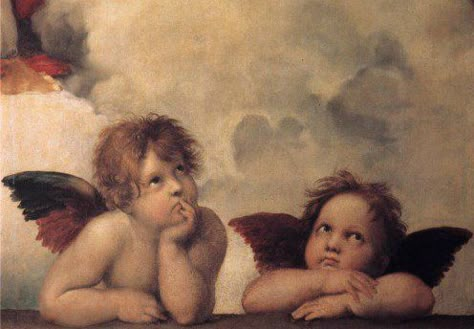 Beautiful cherub angles painted by Raphael on the Sistine Chapel walls. Michael Angelo Painting, Raphael Paintings, Michelangelo Paintings, Cherub Art, Raphael Angel, Sistine Madonna, Famous Art Paintings, Cherub Tattoo, Angel Painting