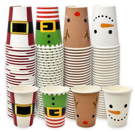 PRICES MAY VARY. Christmas Party Cups Serves 120: Gift Boutique Disposable Christmas cups set includes 120 cups 30 of 4 design featuring a snowman face eyes carrot nose and mouth on a white background, reindeer face with antlers on a beige background, red Santa belt, and green elf belt. High Quality: Cups are made of high quality thick paper. Great for a Christmas party. Cups are for cold drinks ONLY. The Christmas character cups really adds dimension to your parties as your guests will love the Snowman Themed Christmas Party, Savannah Christmas, Christmas Snacks Gifts, Christmas Party Cups, Polar Express Party, Santa Belt, Green Elf, Christmas Snack, Christmas Cups