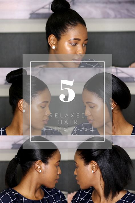 5 easy hairstyles for relaxed hair. I created these Relaxed hairstyles on my medium length relaxed hair. This hairstyle is suitable for black girls and black women. Relax Hair Styles For Black Women, Permed Hairstyles Medium Black Women, Styles For Relaxed Black Hair, Updos For Relaxed Black Hair, Low Maintence Hairstyles For Black Women, Medium Length Hair For Black Women, Hairstyles For Black Women Relaxed Hair, Relaxed Hair Styling Ideas, Hairstyles For Black Women Medium Length