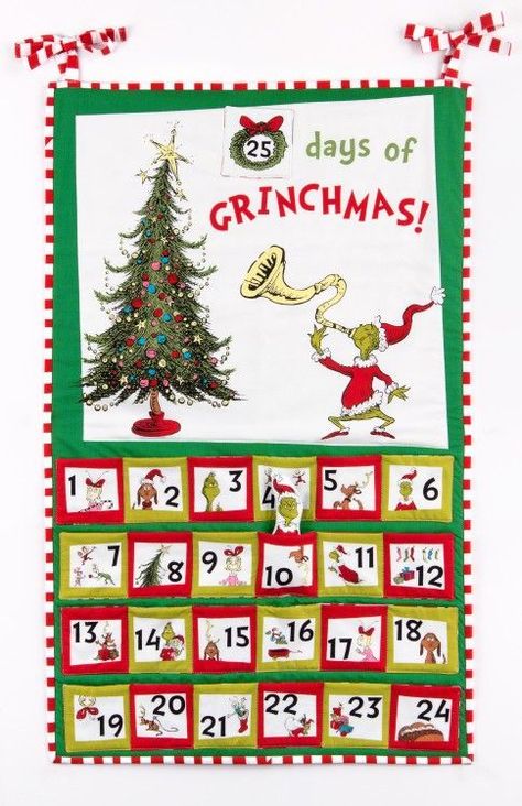 Advent Calendar Free Pattern: Robert Kaufman Fabric Company Grinch Advent Calendar, Calendar Quilts, Advent Calendar Pattern, Cool Advent Calendars, Der Grinch, Grinch Party, The Grinch Stole Christmas, Advent Calenders, 25 Days Of Christmas