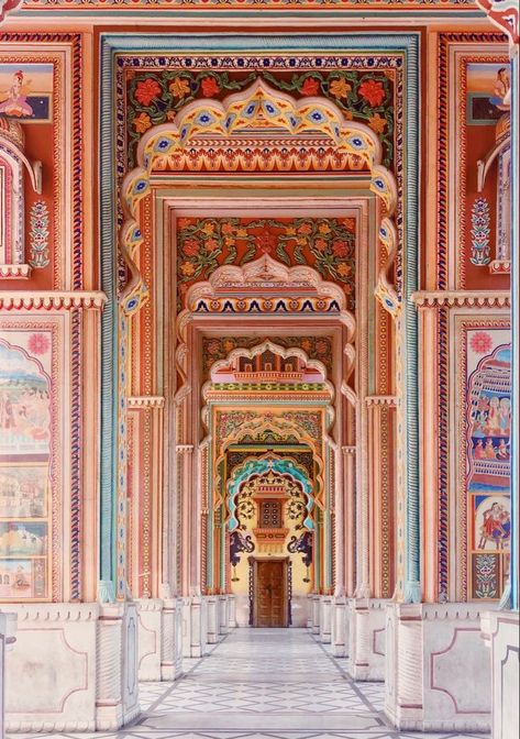 Aesthetic Indian Background, Jaipur Wall Art, Jaipur Wedding Aesthetic, Indian Inspired Art, Jaipur Background, India Art Patterns, Indian Architecture Painting, Indian Architecture Aesthetic, Mughal Interior