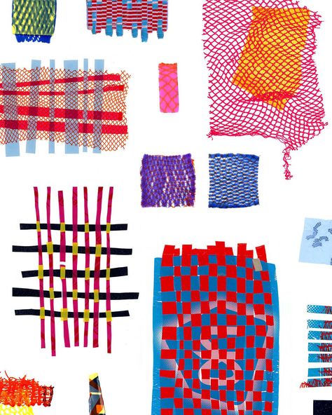 Weaving Graphic Design, Yarn Graphic Design, Textile Graphic Design, Sketchbook Experimentation, Weave Illustration, Weaving Illustration, Paper Weaving Art, Weave Textiles, Tulle Art