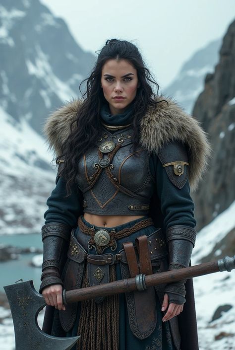 Chat make a nordic warrior (Woman) with black curly hair muscular woman holding - SeaArt AI Viking Clothing Women Warriors, Nordic Warrior Woman, Viking Lifestyle, Nordic Women, Nordic Warrior, Viking Queen, Viking Warrior Woman, Muscular Woman, Energy Pyramid