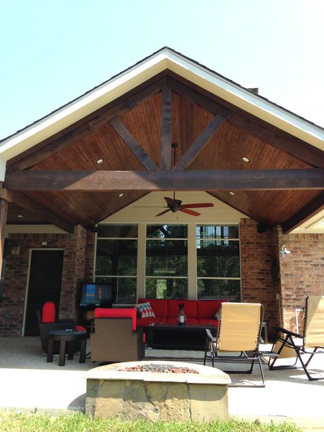 Covered Patio/A-Frame/Stained Cedar Beams Patio Addition, Covered Patio Design, Patio Grill, Building A Porch, Porch Roof, Smitten Kitchen, Patio Roof, Patio Interior, House With Porch