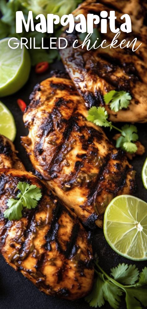 An overhead close up view of grilled chicken breasts garnished with cilantro and lime. Margarita Grilled Chicken, Margarita Chicken, Easy Grill, Recipes Using Ground Beef, Recipes Steak, Grilling Recipes Sides, Best Healthy Dinner Recipes, Recipes Meat, Easy Grilling Recipes