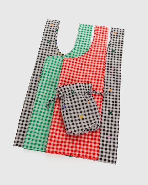 Standard Baggu Set of 3 : Gingham - Baggu Baggu Shopping Bag, Plastic Grocery Bags, Grocery Bags, Drawstring Pouch, Reusable Bags, Pouch Bag, Grocery Bag, Grocery Store, Unique Print