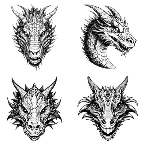 Vector front view of a wyvern head 1 col... | Premium Vector #Freepik #vector #dragon-tattoo #silhouette-logo #dragon #dragon-head Dragon Head Front View, Head Front View Drawing, Dragon Tattoo Silhouette, Head Front View, Front View Drawing, Dragon Head Drawing, Sketch Head, Dragon Head Tattoo, Silhouette Head