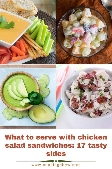 Looking for side dishes to serve along with your chicken salad sandwiches? This CookingChew guide features 17 impressive side items that go great with chicken salad sandwiches. Red Potato Salad Recipe, Chicken Salad Dressing, Chicken Salad Sandwiches, Ambrosia Fruit Salad, Best Sides, Hawaiian Macaroni Salad, Potato Bacon Soup, Red Potato Salad, Sandwich Sides