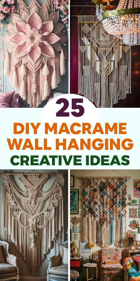 Unleash your creativity by diving into the world of DIY macrame wall hangings that you can easily create in the comfort of your home. Express yourself through crafting a one-of-a-kind art piece that not only mirrors your personal style but also adds a warm, handmade touch to your living area. Begin experimenting with intricate knots and textures today! Explore the beauty and satisfaction of macrame crafting for a charming addition to your home decor. Macrame And Crochet, Textile Wall Hangings Fabric Art, Macrame Wall Decor Bedroom, Black Macrame Wall Hanging Diy, Boho Wall Hanging Decor, Macrame Circle Wall Hanging Tutorial, Macrame Tassel Wall Hanging Diy, Large Wall Macrame Hanging, Yarn Tapestry Diy