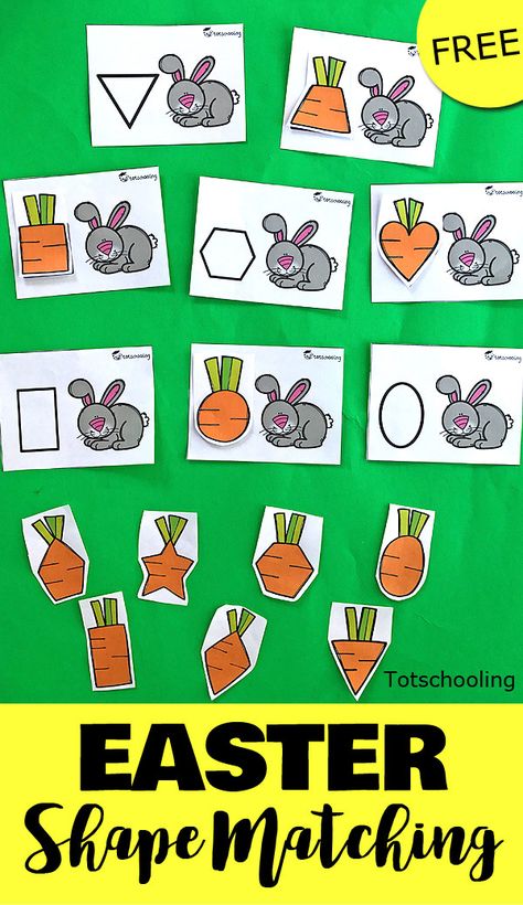 Learning Shapes Preschool, Learning Shapes Activities, April Preschool, Bunny Activities, Easter Lessons, Rabbit Theme, Bunny Shape, Shape Activities Preschool, Shapes Kindergarten