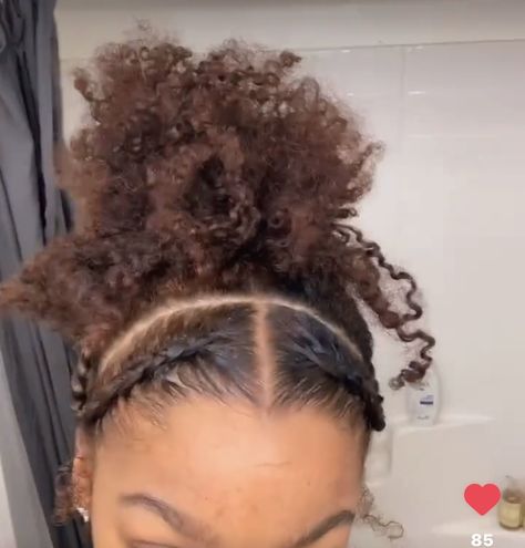 2 Braids With Bun, Birthday Natural Hairstyles, Quick Curly Hairstyles, Track Hairstyles, Cute Natural Hairstyles, Natural Hair Bun Styles, Mixed Curly Hair, Quick Natural Hair Styles, Cute Curly Hairstyles