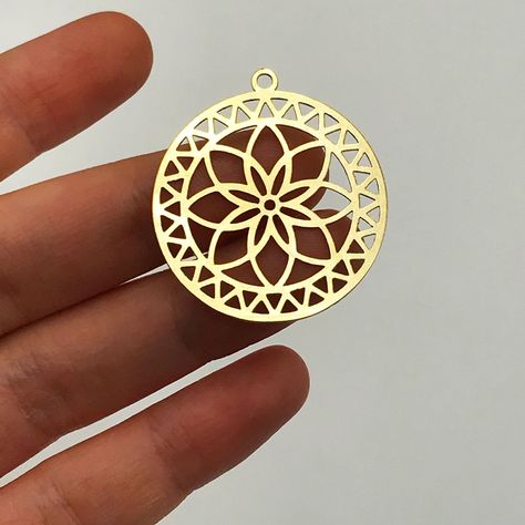 Unique Mandala Charms: Raw Brass Mandala Flower Sun Pendant, Round Floral Mandala Necklace Earring Charms, Laser Cut Jewelry Supplies Laser Jewelry, Mandala Pendant, Mandala Jewelry, Earring Charm, Mandala Necklace, Art Jewelry Design, Laser Cut Jewelry, Laser Cut Earrings, Sun Pendant