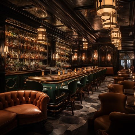 Modern Speakeasy Bar, Prohibition Style Home Bar, Old Style Bar Design, Speakeasy Room Ideas Bar, Rich Bar Aesthetic, Vintage Bar Interior, 1950s Speakeasy, Gatsby Bar Design, Piano Bar Aesthetic