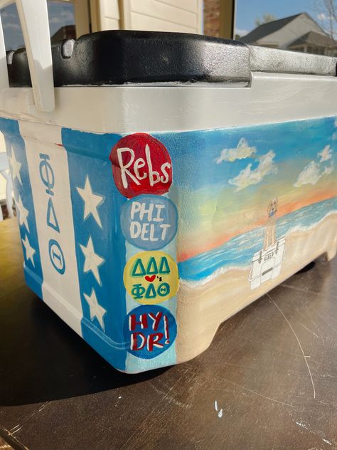 Frat Cooler Side Ideas, Delta Upsilon Cooler, Formal Cooler Ideas Nola, New Orleans Cooler Formal, Ole Miss Frat Cooler, Girly Painted Cooler, Frat Coolers Ideas Fraternity, Tennessee Frat Cooler, Frat Cooler Name On Top