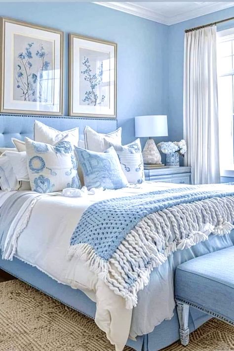 Blue And Cream Bedroom, Light Blue Bedroom, Blue Bedroom Decor, Bedroom Bliss, Blue Rooms, Bedroom House Plans, Blue Bedroom, Master Bedrooms Decor, Room Inspiration Bedroom