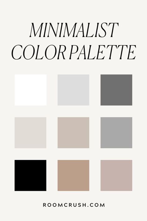 When picking out your color palette for a minimalist space, you can consider a monochromatic, muted or tonal color scheme. With a monochromatic scheme, you can choose all-white or all-black with pops of other shades and textures here and there. When going for a muted color scheme, it’s all about the ‘silent’ colors like the greyscale that you can incorporate. Read the post for more! Color Palette By Room, Neutral Living Room Paint Color, Minimalist Color Palette, Modern Minimalist Interior Design, Minimalist Living Room Ideas, Apartment Color Schemes, Color Palette Interior Design, Minimal Color Palette, Color Palette Living Room