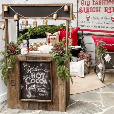 SHOP SMALL SATURDAY | Shop Sales Events Antique Farmhouse Christmas Hot Chocolate Bar, Hot Cocoa Stand, Rustic Wood Decor, Christmas Hot Chocolate, Shop Small Saturday, Hot Coco, Hot Cocoa Bar, Chocolate Caliente, Hot Chocolate Bars