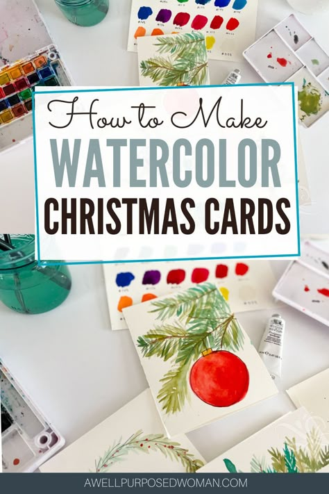 How To Make Watercolor Christmas Cards, Ideas For Homemade Christmas Cards, Watercolor Santa Christmas Cards, Diy Winter Birthday Cards, Paint Your Own Christmas Cards, How To Make Your Own Christmas Cards, How To Make Watercolor Cards, Watercolor Pencil Christmas Cards, Learn To Watercolor