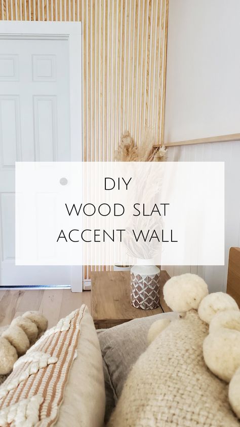 DIY Wood Slat Wall - Showit Blog How To Slat Wall, Stained Slat Wall, Diy Vertical Slat Wall, Diy Slatted Wall, Wood Strips On Walls, Slat Wall Bedroom, Vertical Wood Slat Wall, Slat Wall Ideas, Slat Wall Diy