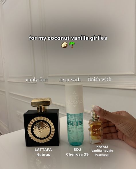 swipe right for BEST PERFUME LAYERING COMBOS 🍨🥥🎀🥃🎷🤍✨🌴 I have included - Gourmand - Clean - Vanilla Coconut - Fruity Floral - Boozy ask away if you have any questions 🫶🏻 . . . . perfume combos . Perfume layering . EDP . Vanilla perfumes . Coconut perfumes . Arab perfumes . Lattafa perfume review . Kayali perfume collection . Sol de janeiro body spray. Perfume collection . Best vanilla fragrance . Best boozy fragrance . Best fruity floral fragrance . Best coconut fragrance. Perfume b... Best Perfume Layering Combos, Scent Combos Coconut, Coconut Arab Perfume, Perfume Collection Fragrance Body Spray, Arabic Vanilla Perfume, Boozy Perfumes, Best Arab Perfumes, Coconut Perfume Best, Coconut Parfum