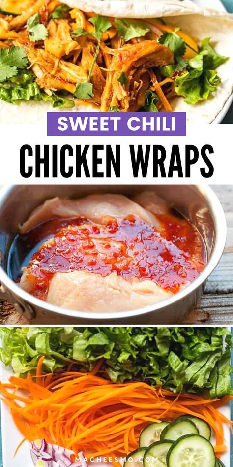 Sweet Chili Sauce Chicken, Sweet Chili Recipe, Asian Chicken Wraps, Chicken Wraps Healthy, Sweet Chili Sauce Recipe, Sweet Chili Chicken, Chili Sauce Recipe, Chicken Wrap Recipes, Chili Chicken